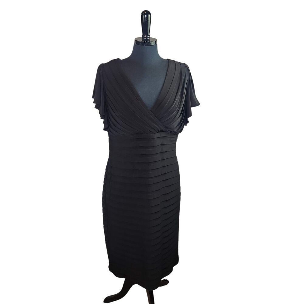 Adrianna Papell Woman Dress Black Shutter Pleat Cocktail Sheath 14W